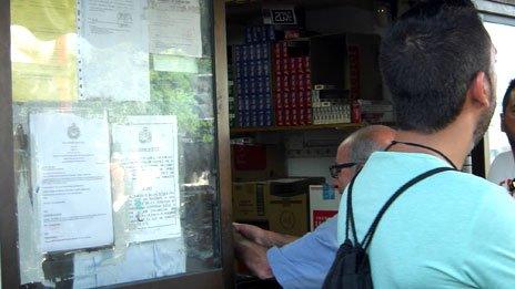 Kiosk selling cheap cigarettes near Gibraltar's border with Spain