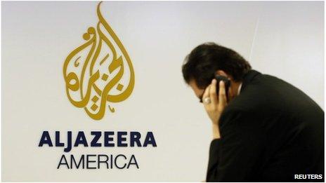 Al Jazeera logo in New York (20 Aug 2013)