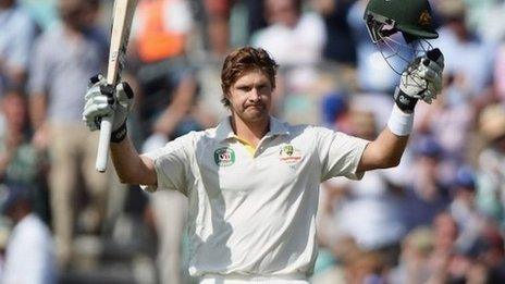 Shane Watson celebrates his century