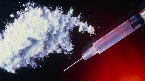 Syringe and heroin powder