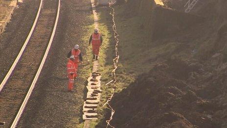 Engineers working on railway line