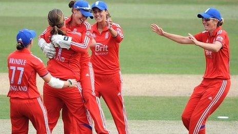 England celebrate another wicket in the Women's Ashes at Hove