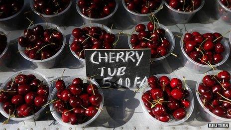 Cherry packs sold at a fruit store in central Sydney on 5 August 2013