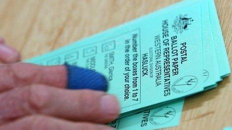 File photo: A ballot paper is scrutinised as the counting of absentee and postal votes for the marginal seat of Hasluck, Western Australia 25 August 2010 in Perth, Australia