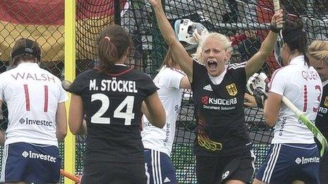 Germany's Jennifer Plass celebrates scoring against England during the final