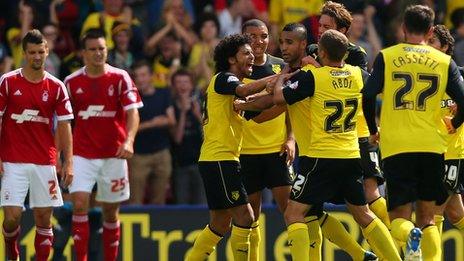 Watford celebrate their equaliser