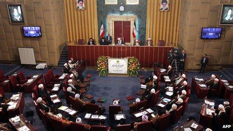 Iranian clerics attend a meeting of Iran's Assembly of Experts in Tehran in March 2013