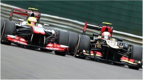 Sergio Perez (lefty) and Romain Grosjean duel in Belgium