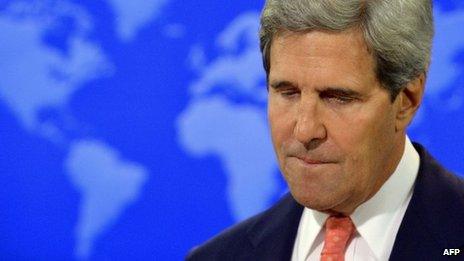 US Secretary of State John Kerry speaks on Syria at the State Department in Washington, DC, 26 August 2013