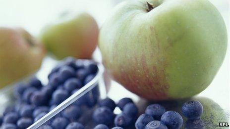 Blueberries and apples