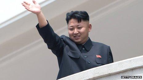 Kim Jong-un waves from a balcony