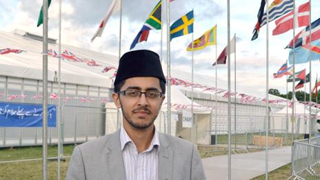 Adeel Shah outside the tent where the Ahmadis will gather