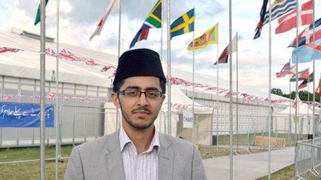 Adeel Shah outside the tent where the Ahmadis will gather