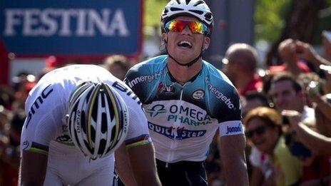 Zdenek Stybar (right) wins stage seven from Philippe Gilbert