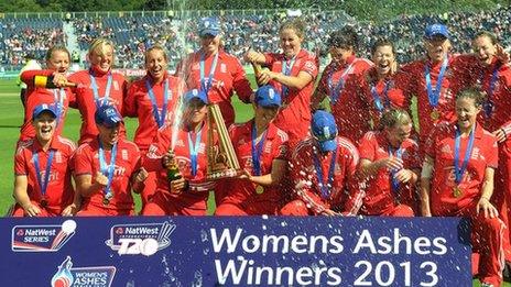 England celebrate winning the Women's Ashes