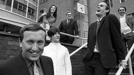 The Frost Report Team outside BBC Television Centre