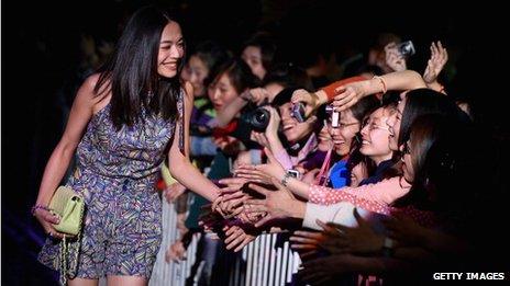 Chinese actress Yao Chen arrives at the red carpet of the first Beijing International Film Festival Closing Ceremony & the 18th Beijing College Student Film Festival Awards at the Olympic Centre on 28 April 2011 in Beijing