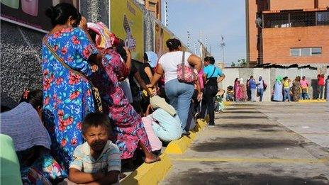 Women queuing for food in Venezuela