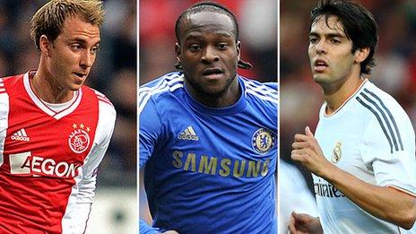 Christian Eriksen (left), Victor Moses (centre) and Kaka