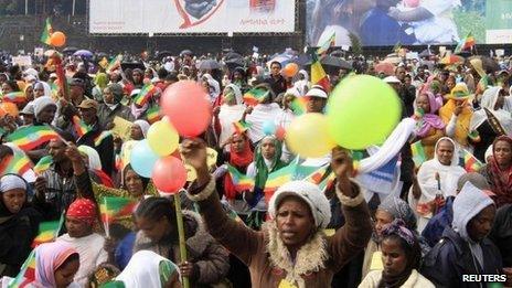 Ethiopian people demonstrate at Meskel Square against what the protesters say is a recent wave of religious extremism, at Meskel Square in the capital Addis Ababa September 1, 2013.