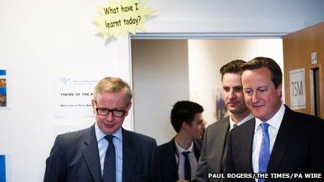 Prime Minister David Cameron (right) and Education Secretary Michael Gove (left) at the Perry Beeches III free school