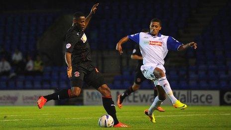 Fleetwood's Jamille Matt scores against Tranmere