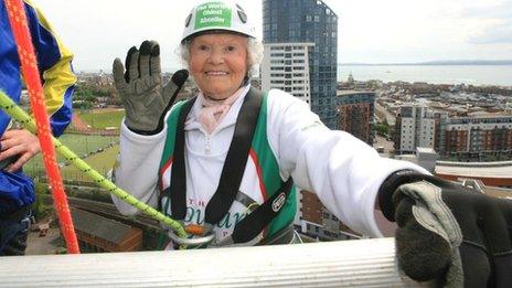 Doris Long pictured on the roof of Millgate House in Portsmouth in 2012