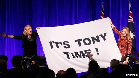 Supporters of Tony Abbott at an election night function in Sydney on 7 September 2013