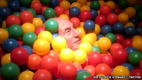 Sir Patrick Stewart in a ball pool