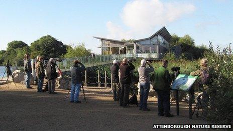 Birdwatchers at Attenborough Nature Reserve