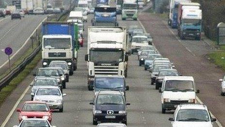 Traffic on the A14 in Cambridgeshire