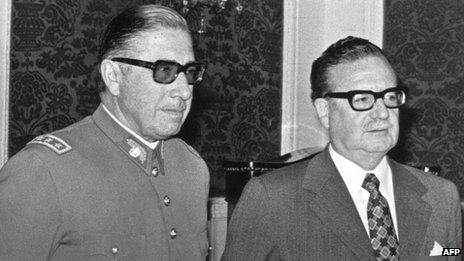 Gen Pinochet (left) and Salvador Allende (right)