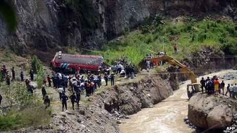 Wreck of bus in Guatemala. 9 Sept 2013