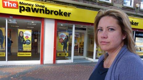 Caroline Walton outside a branch of the Money Shop