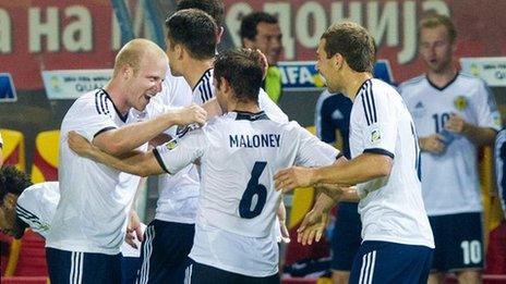 Scotland celebrate Shaun Maloney's late winner