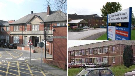 From left: Caerphilly District Miners Hospital (Pic: Peter Wasp), Wrexham Maelor Hospital and the former East Glamorgan Hospital