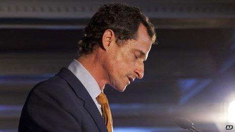 Democratic mayoral hopeful Anthony Weiner makes his concession speech at Connolly's Pub in midtown New York on 10 September 2013