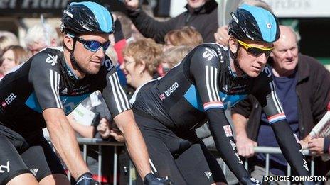 Bradley Wiggins and Bernie Eisel in Jedburgh