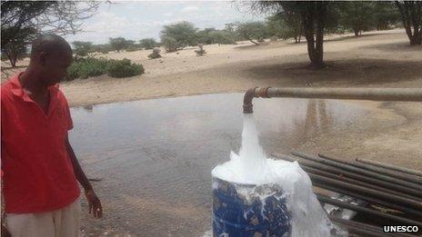 Water gushing from the ground