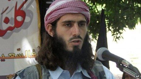 In this Wednesday, May 11, 2011 file photo, American-born Islamist militant Omar Hammami, 27, also known as Abu Mansur al-Amriki, addresses a press conference of the militant group al-Shabab at a farm in southern Mogadishu's Afgoye district in Somalia.