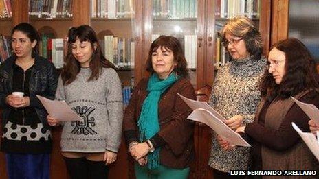 Two daughters of former inmates and ex-prisoners attend a rehearsal at Villa Grimaldi