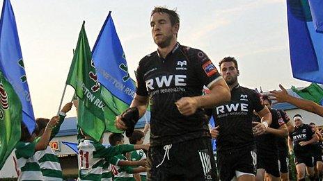 Ryan Jones leading the Ospreys out for the first game of the season at Treviso
