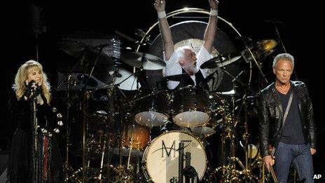 Stevie Nicks, left, Mick Fleetwood, centre, and Lindsey Buckingham of Fleetwood Mac in Los Angeles