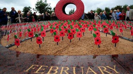 Close up of Never Forget memorial