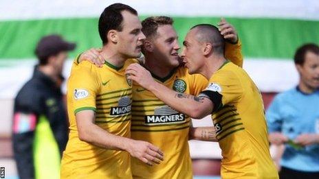 Celtic celebrate against Hearts