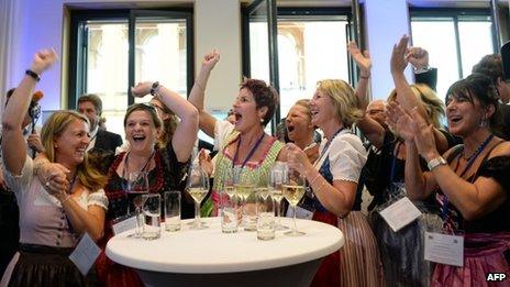 CSU supporters celebrate at the Bavarian state parliament in Munich