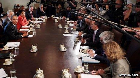 President Obama hosts a cabinet meeting in September 2013