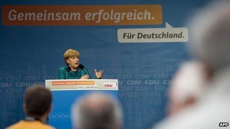 Angela Merkel gives a campaign speech