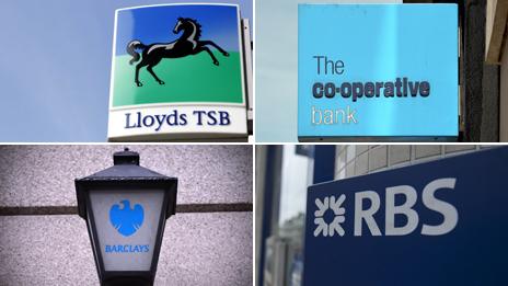 Bank logos: Lloyds; Co-op; RBS and Barclays