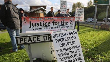 Protestors outside the Tim Parry-Johnathan Ball Foundation for Peace in Warrington